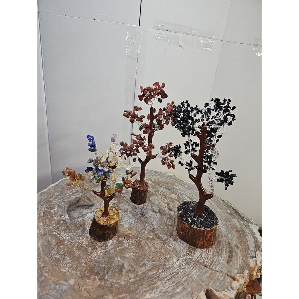 3 Pcs 300 Carnelian+Amet hyst+Crystal Gemstones Golden Branches Bonsai Tree - Picture 12 of 12